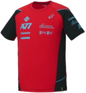 【ASICS/アシックス】 A77 Tシャツ ハイレッドxブラック メンズ アシックス